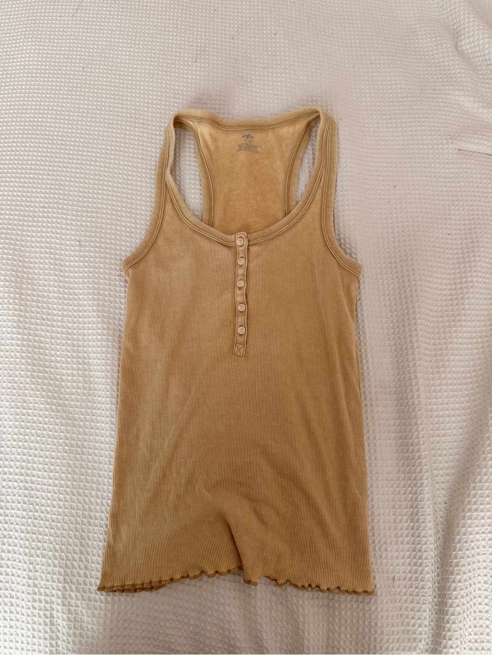 aerie Ribbed Henley Tank Romper in Mustard-Tan